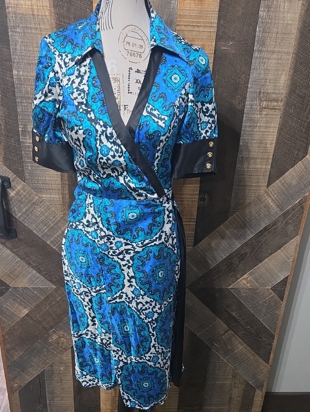 Marciano Blue Patterned Wrap Midi Dress